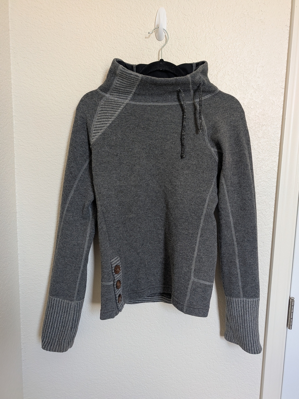 Prana Breath Lucia Pullover Sweater Gray Size S Small Wool Blend Cowl Neck